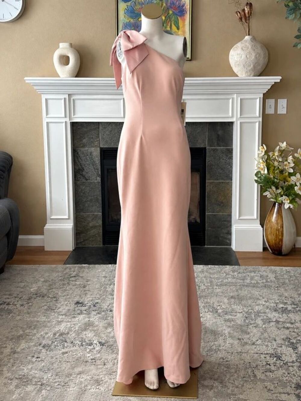 Eliza J Blush Pink One Shoulder Bow Gown Maxi Dress Size 4